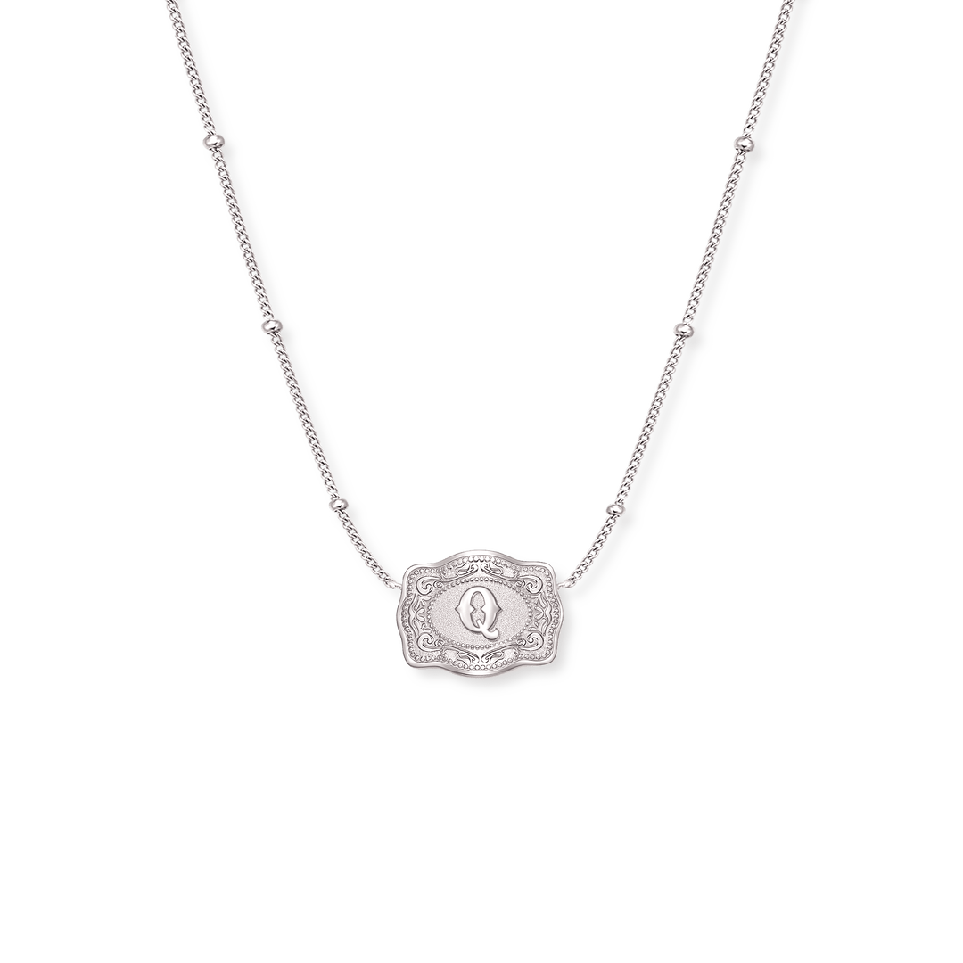 SpurWest Ultra Mini Belt Buckle Necklace (Initial) - Silver - Double C Western SupplySpurWest
