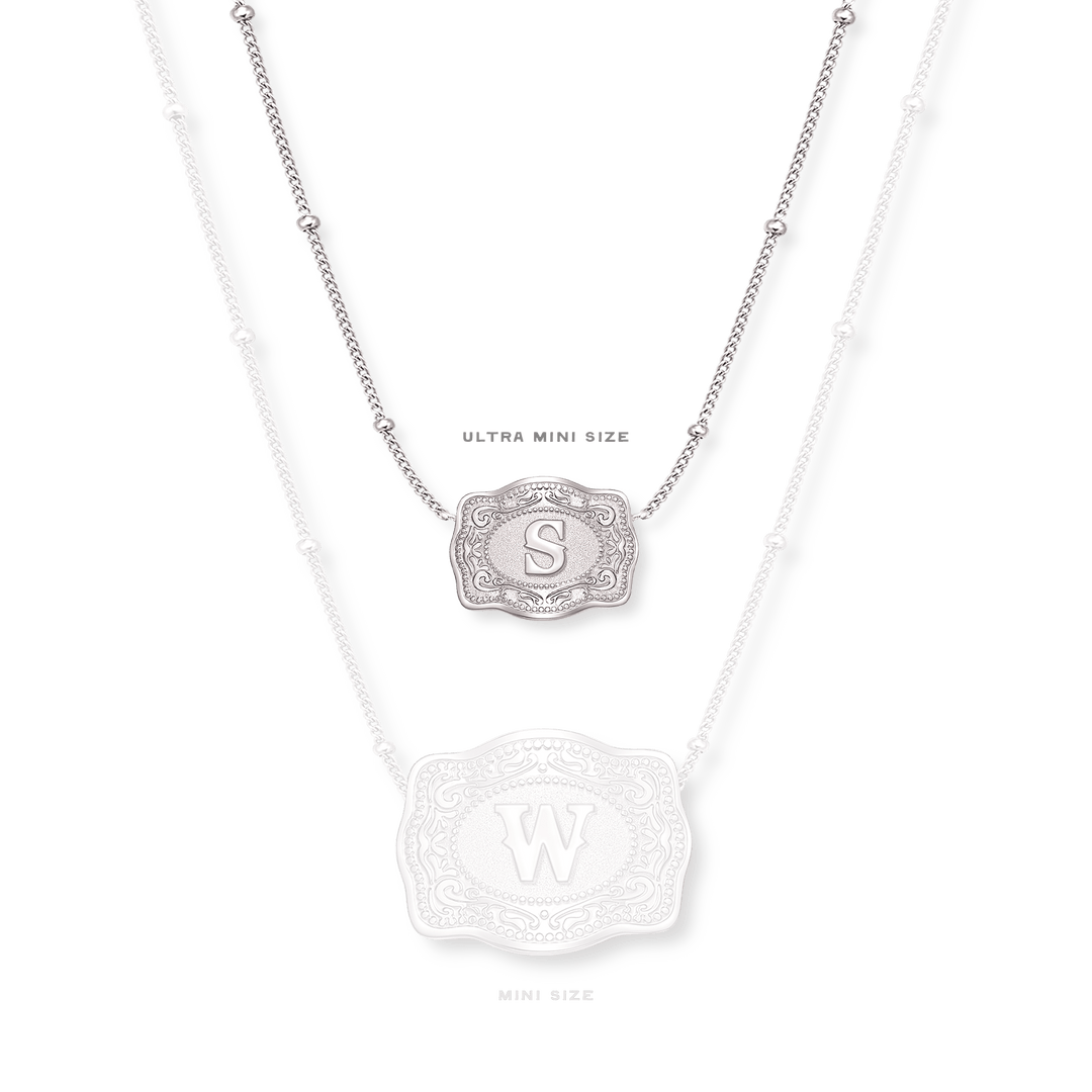 SpurWest Ultra Mini Belt Buckle Necklace (Initial) - Silver - Double C Western SupplySpurWest
