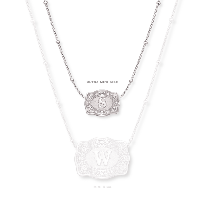 SpurWest Ultra Mini Belt Buckle Necklace (Initial) - Silver - Double C Western SupplySpurWest