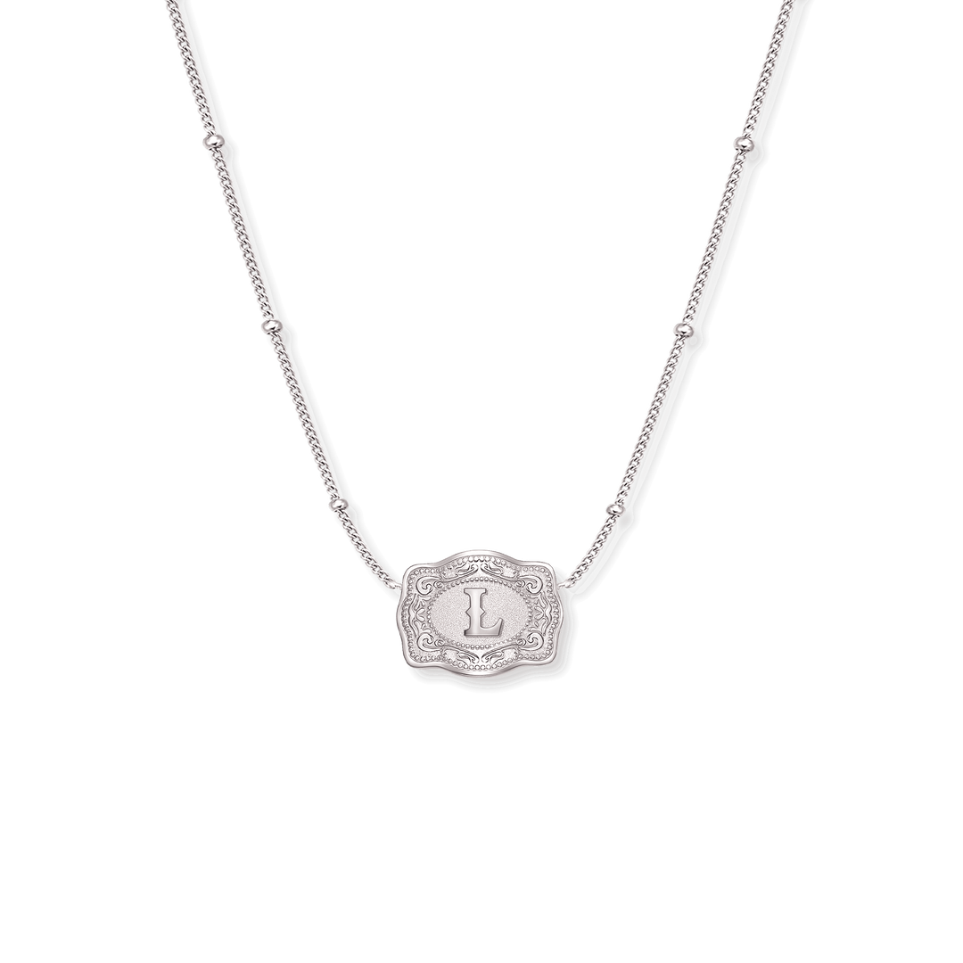 SpurWest Ultra Mini Belt Buckle Necklace (Initial) - Silver - Double C Western SupplySpurWest