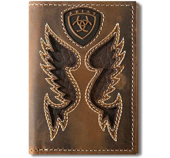 Ariat Western Mens Wallet Trifold Leather Boot Stitch Patch Brown A3566002 wallet Ariat