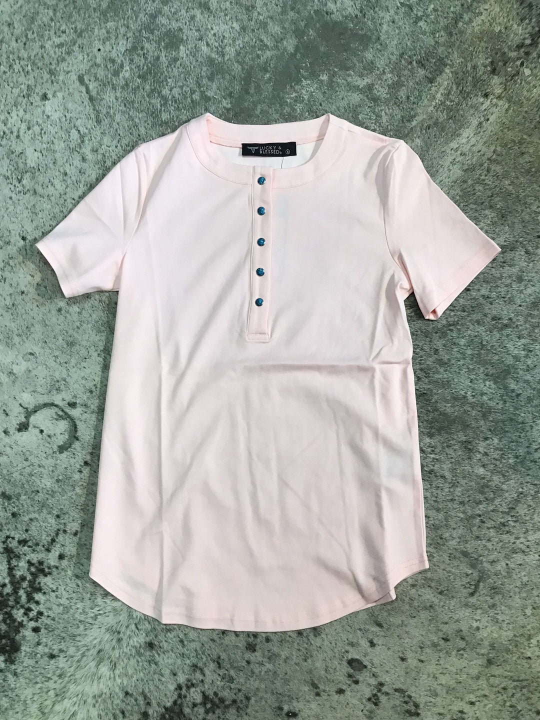 Turquoise Snap Button Down T-Shirt - Double C Western SupplyLucky & Blessed