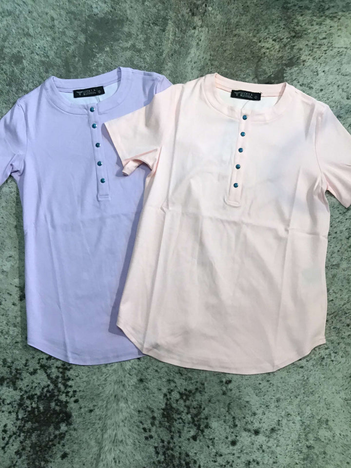 Turquoise Snap Button Down T-Shirt - Double C Western SupplyLucky &amp; Blessed