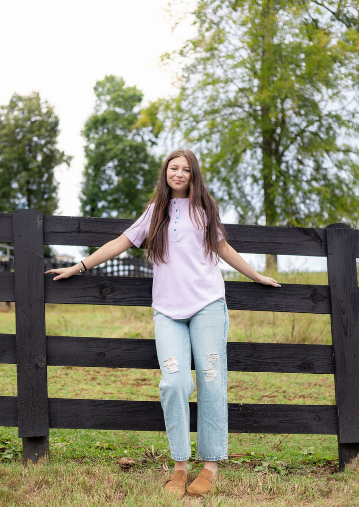 Turquoise Snap Button Down T-Shirt - Double C Western SupplyLucky &amp; Blessed