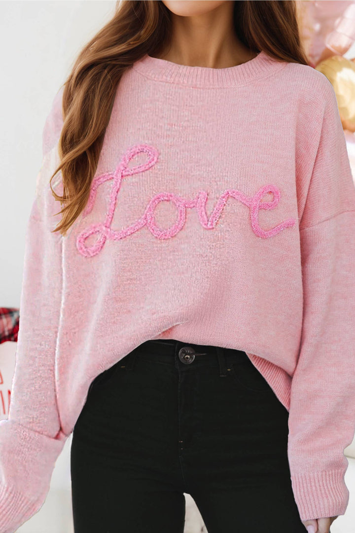 Valentines Corded Love Script Graphic Baggy Sweater - Double C Western Supplyfashionworks
