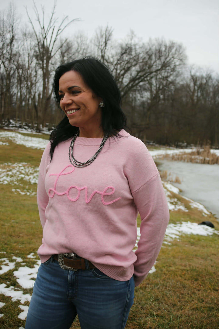 Valentines Corded Love Script Graphic Baggy Sweater - Double C Western Supplyfashionworks