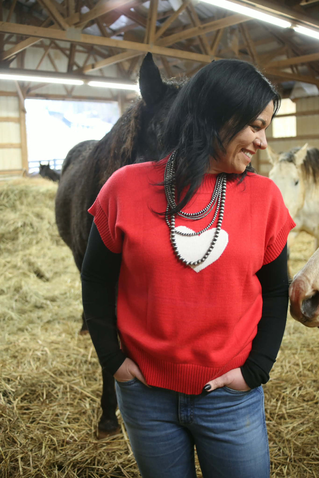 Valentines Day Heart Graphic Cropped Short Sleeve Sweater - Double C Western Supplyfashionworks