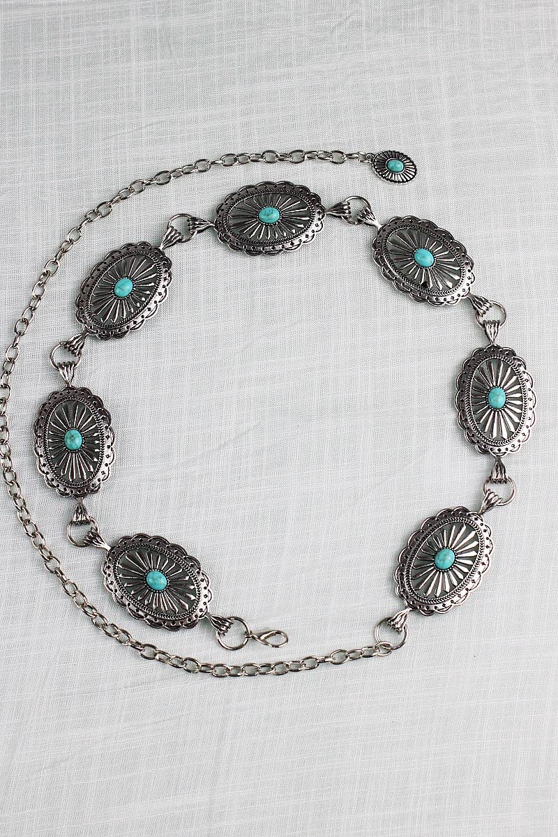 Vintage Turquoise Chain Belt – Classic Western Elegance YB-8117 - Double C Western SupplyLeto Accessories