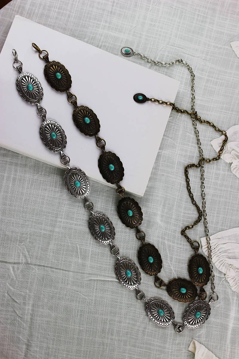 Vintage Turquoise Chain Belt – Classic Western Elegance YB-8117 - Double C Western SupplyLeto Accessories