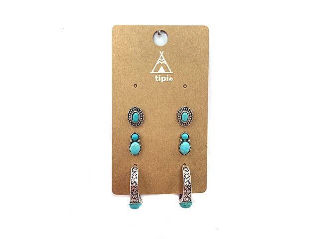 Western 3 Pair Turquoise Hoop Earring Set SE1946SBTQ - Double C Western SupplySnowing West