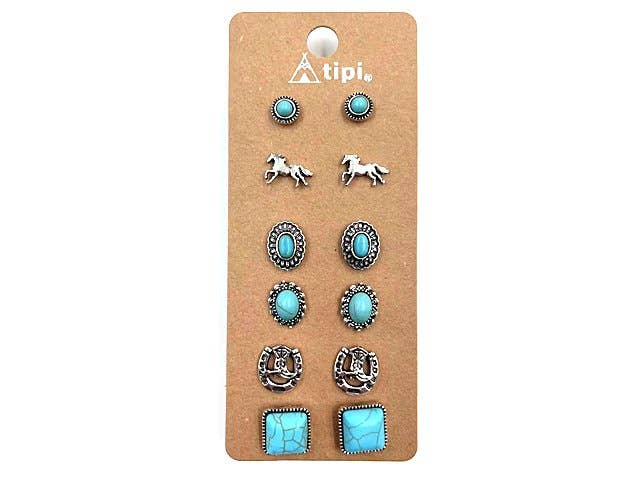 Western 6 Pair Dainty Post Earring Set SE2114SBTQ - Double C Western SupplySnowing West
