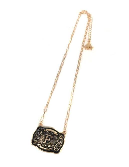 Western Belt Buckle Initial Necklace (sn0333AG) - Double C Western SupplySnowing West