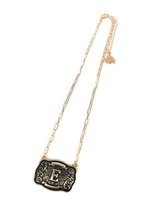 Western Belt Buckle Initial Necklace (sn0333AG) - Double C Western SupplySnowing West