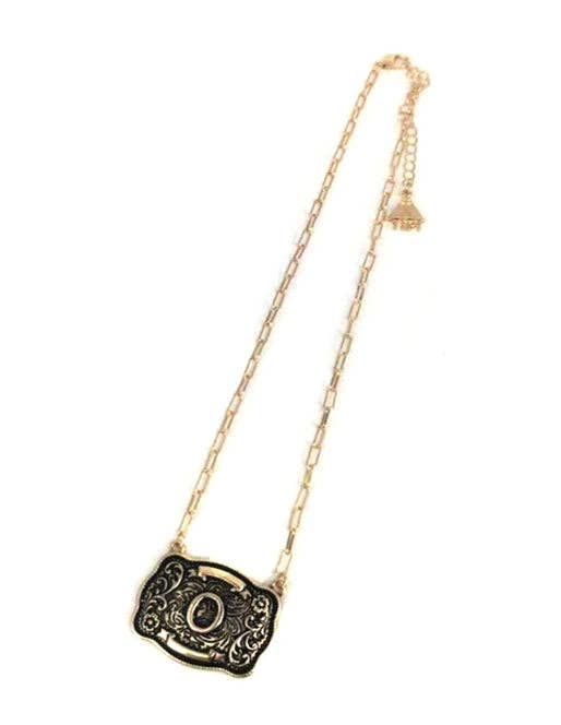 Western Belt Buckle Initial Necklace (sn0333AG) - Double C Western SupplySnowing West