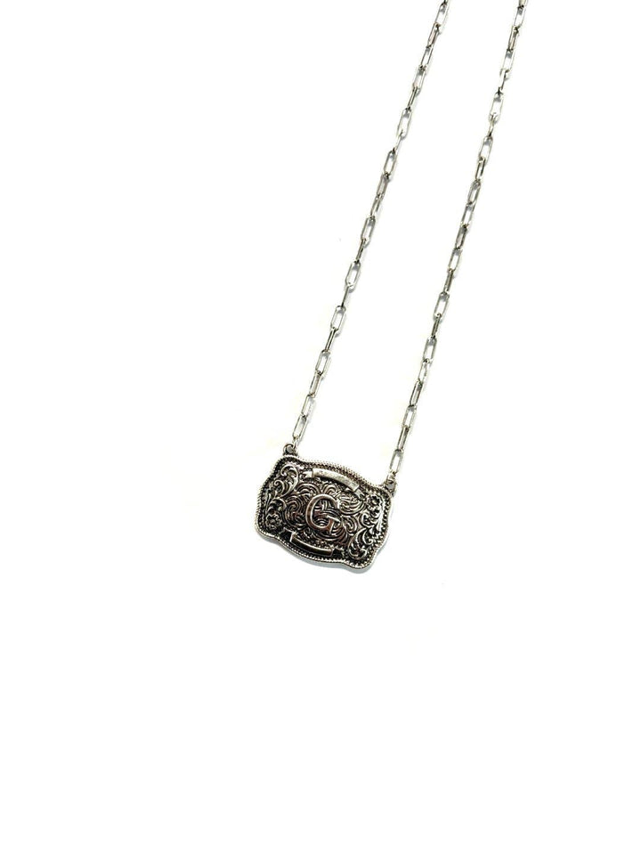 Western Belt Buckle Initial Necklace SN0333SB - Double C Western SupplySnowing West