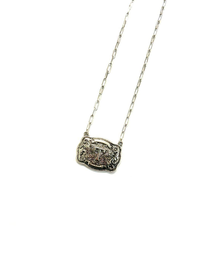Western Belt Buckle Initial Necklace SN0333SB - Double C Western SupplySnowing West
