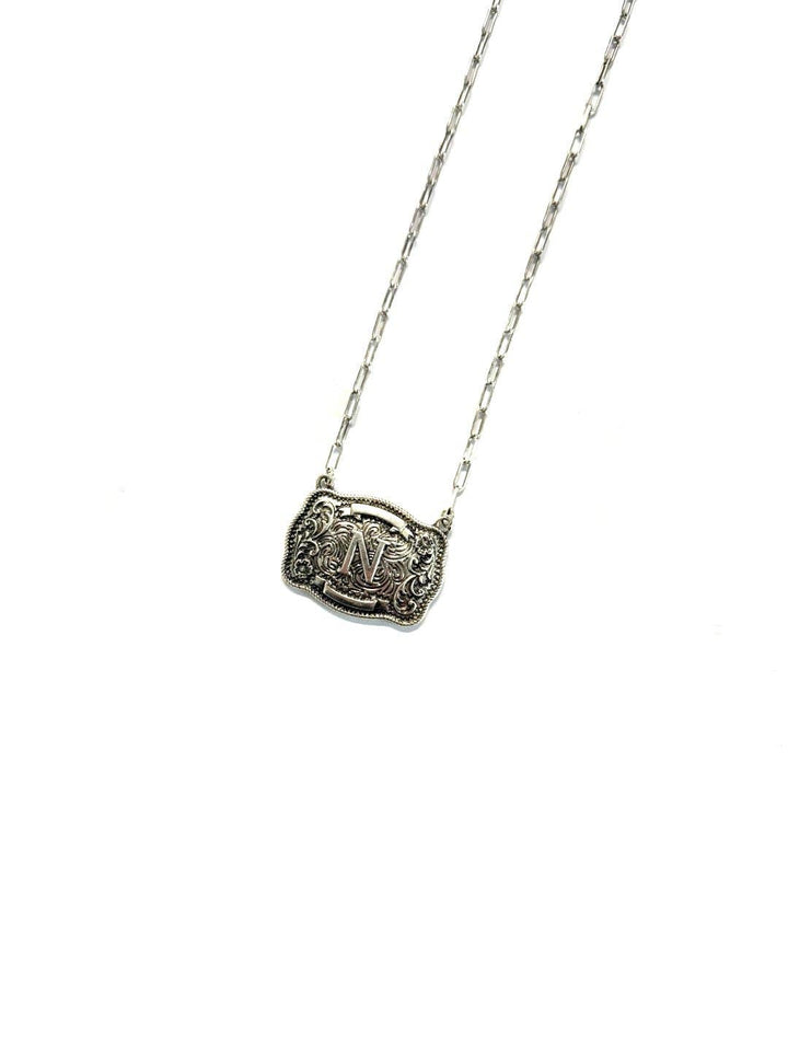 Western Belt Buckle Initial Necklace SN0333SB - Double C Western SupplySnowing West