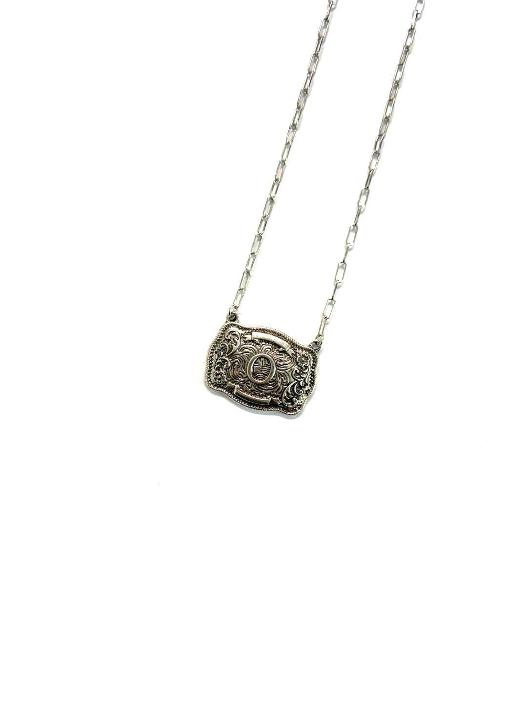 Western Belt Buckle Initial Necklace SN0333SB - Double C Western SupplySnowing West