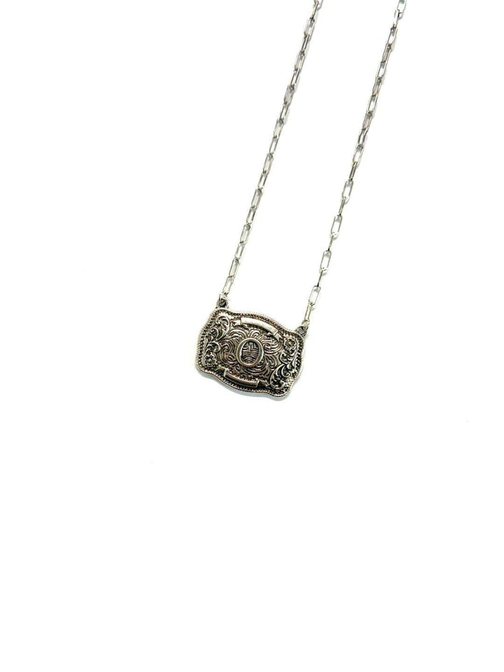 Western Belt Buckle Initial Necklace SN0333SB - Double C Western SupplySnowing West