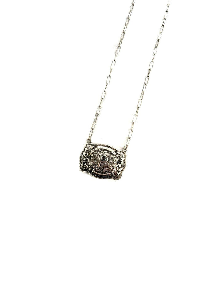 Western Belt Buckle Initial Necklace SN0333SB - Double C Western SupplySnowing West