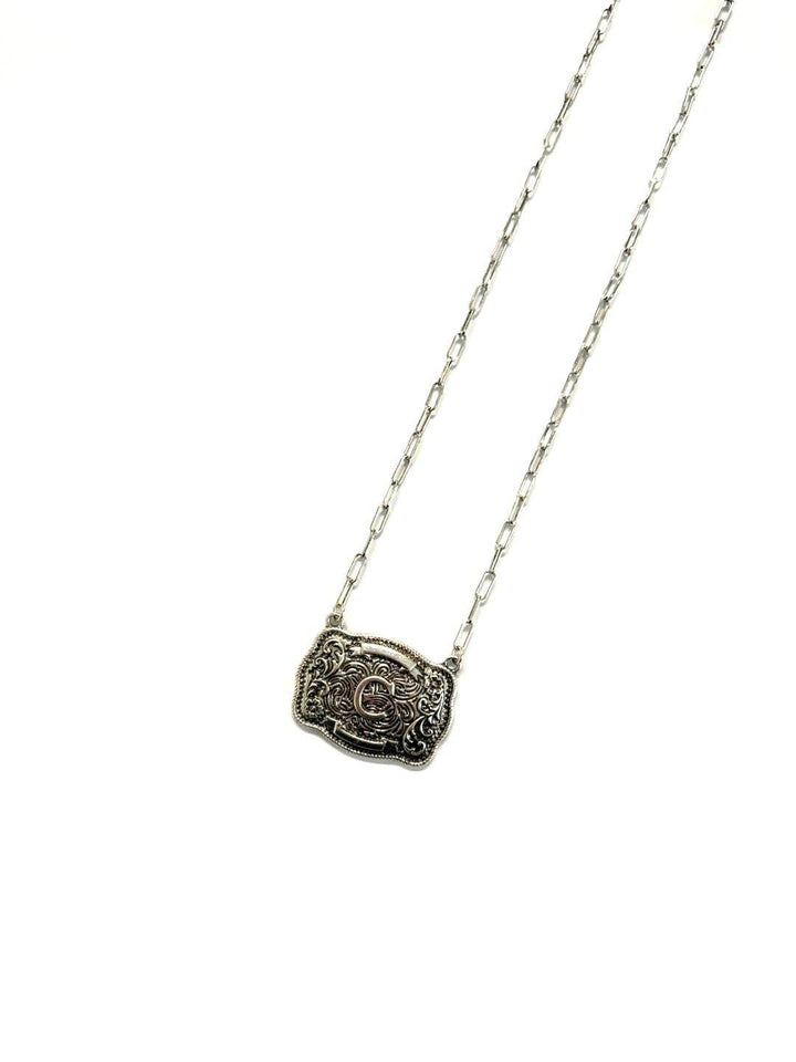 Western Belt Buckle Initial Necklace SN0333SB - Double C Western SupplySnowing West