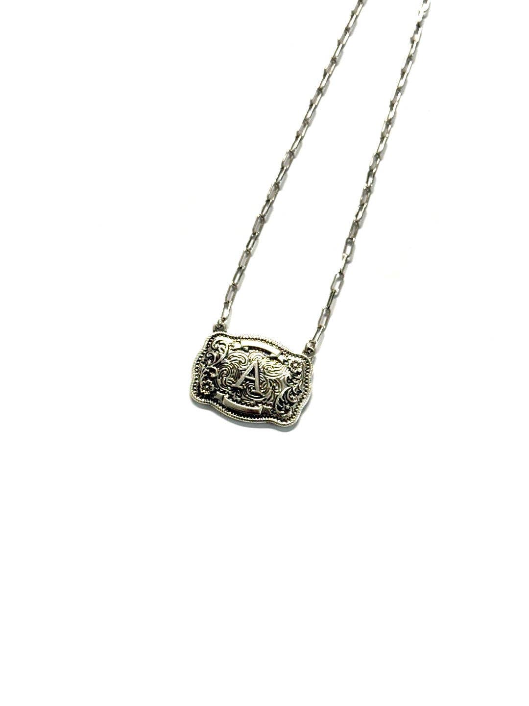Western Belt Buckle Initial Necklace SN0333SB - Double C Western SupplySnowing West