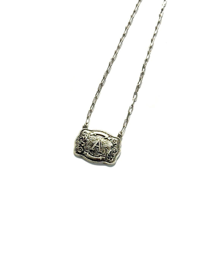 Western Belt Buckle Initial Necklace SN0333SB - Double C Western SupplySnowing West