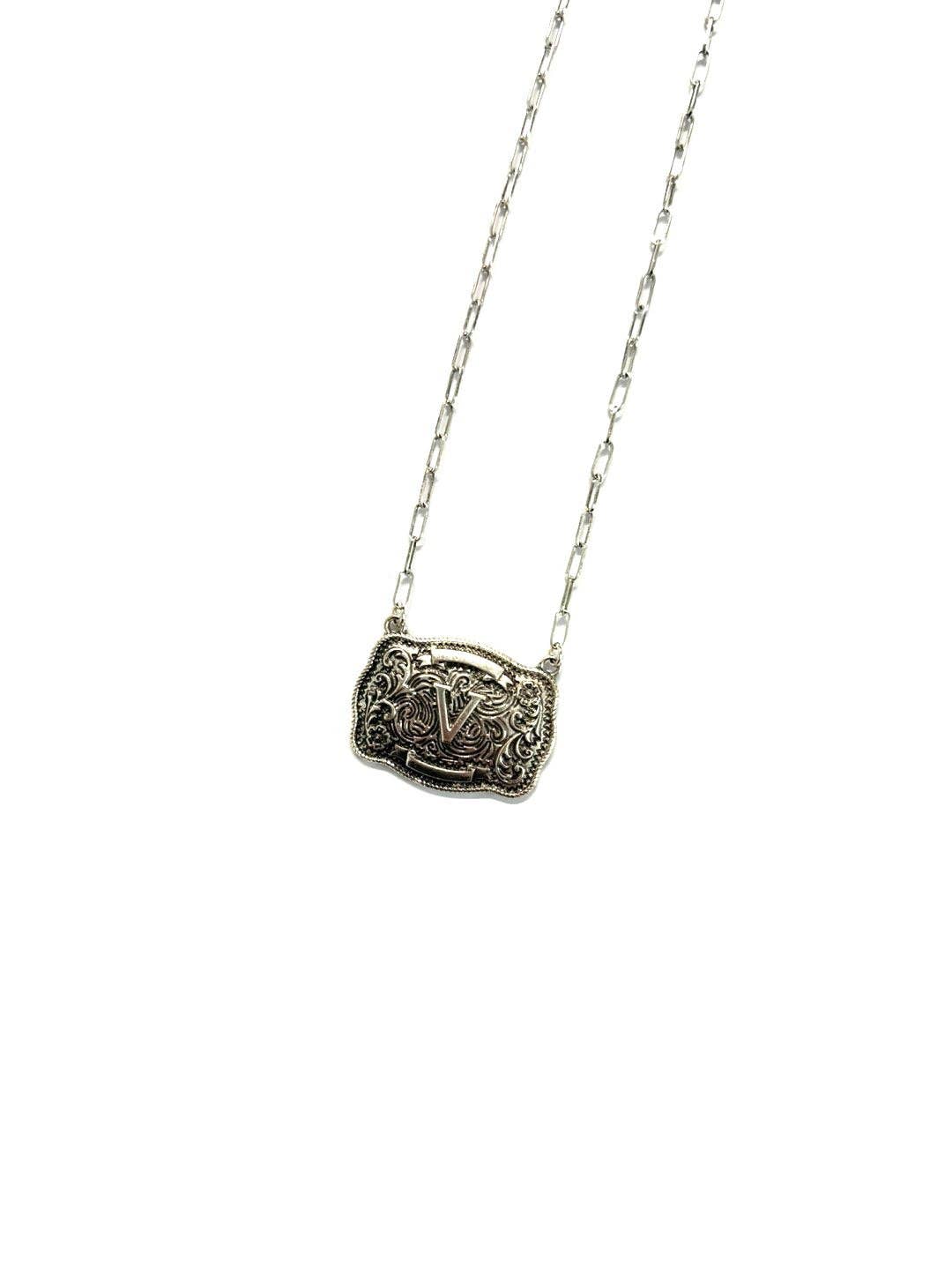 Western Belt Buckle Initial Necklace SN0333SB - Double C Western SupplySnowing West