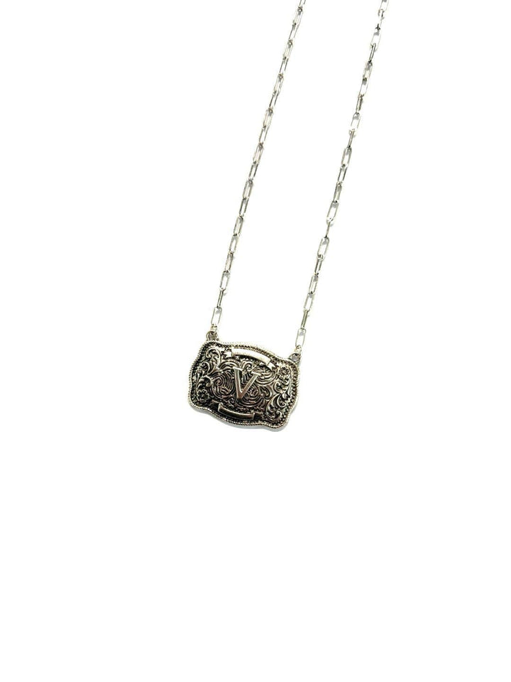 Western Belt Buckle Initial Necklace SN0333SB - Double C Western SupplySnowing West