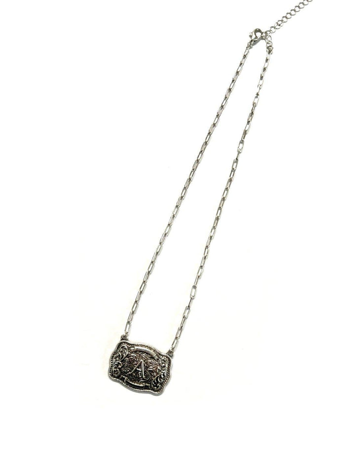 Western Belt Buckle Initial Necklace SN0333SB - Double C Western SupplySnowing West