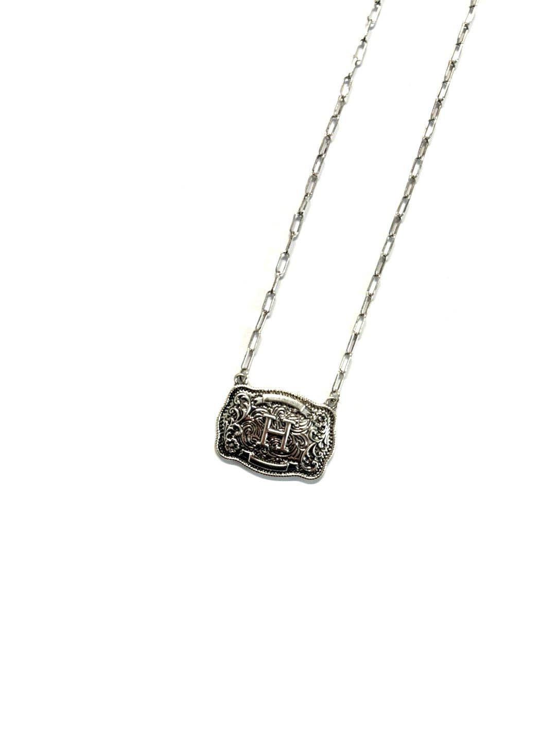 Western Belt Buckle Initial Necklace SN0333SB - Double C Western SupplySnowing West
