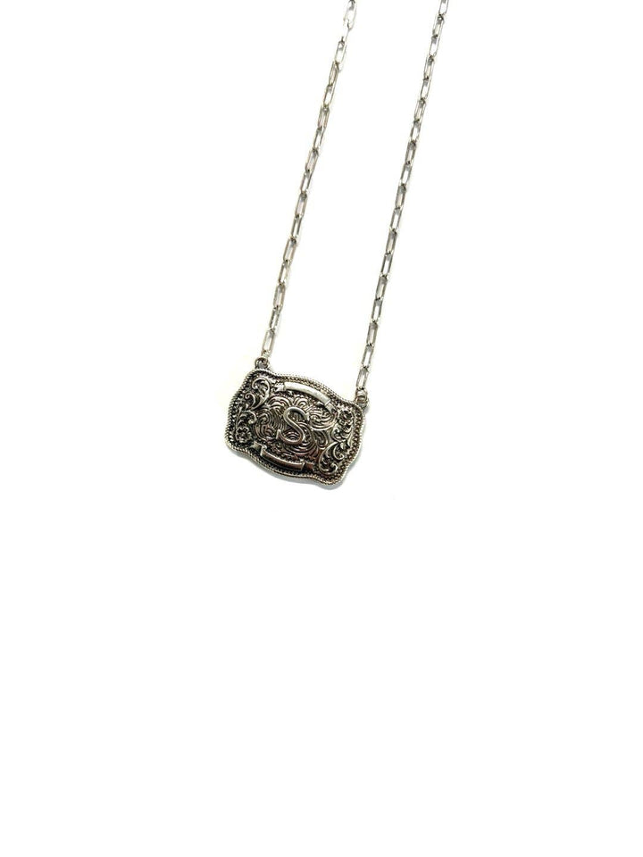 Western Belt Buckle Initial Necklace SN0333SB - Double C Western SupplySnowing West
