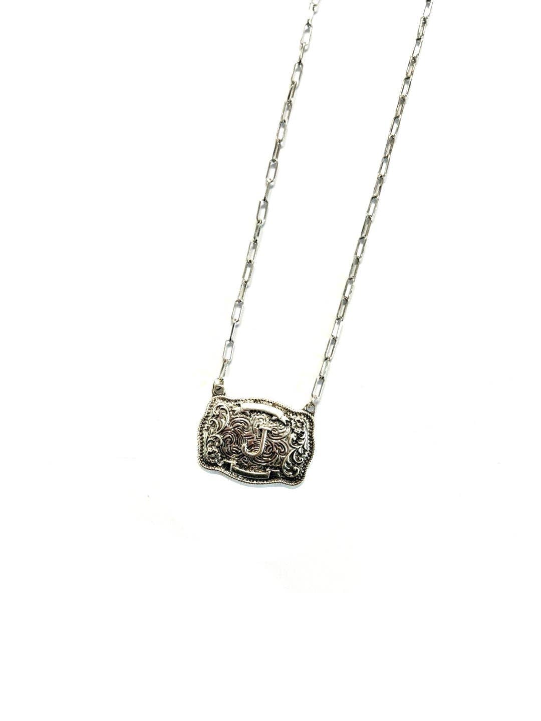 Western Belt Buckle Initial Necklace SN0333SB - Double C Western SupplySnowing West