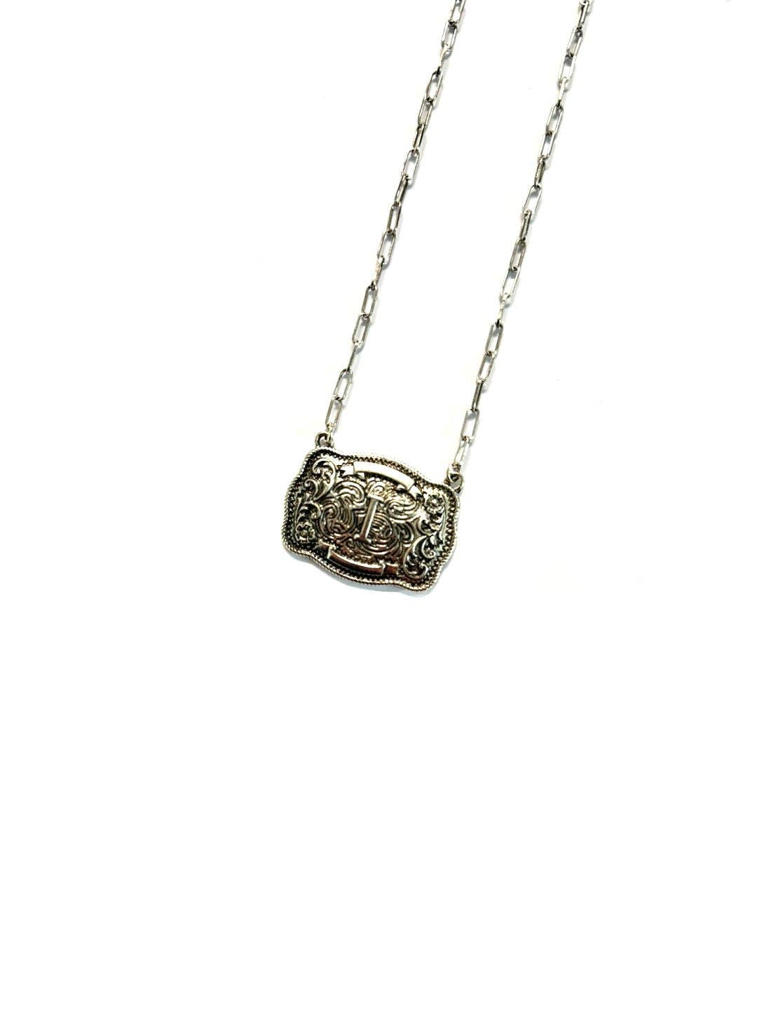 Western Belt Buckle Initial Necklace SN0333SB - Double C Western SupplySnowing West