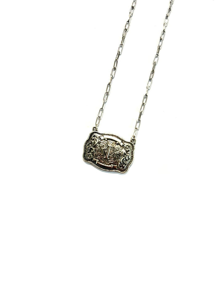 Western Belt Buckle Initial Necklace SN0333SB - Double C Western SupplySnowing West