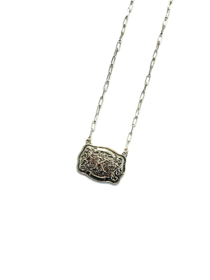 Western Belt Buckle Initial Necklace SN0333SB - Double C Western SupplySnowing West
