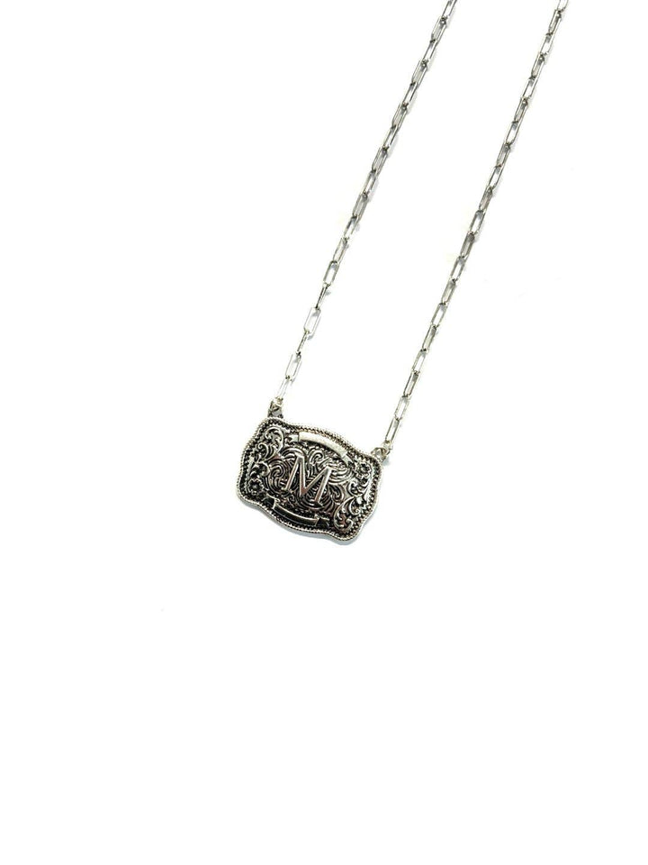 Western Belt Buckle Initial Necklace SN0333SB - Double C Western SupplySnowing West