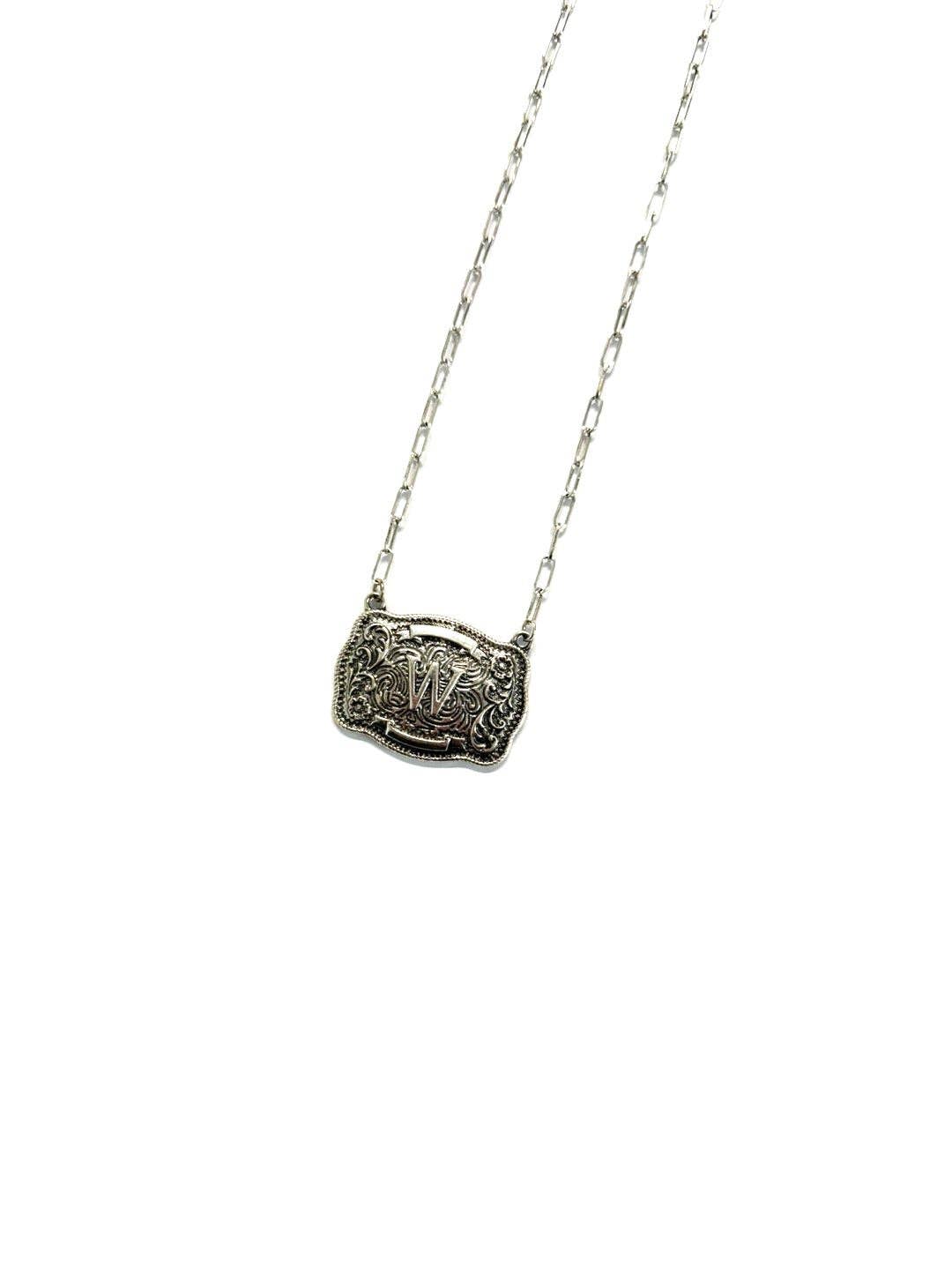 Western Belt Buckle Initial Necklace SN0333SB - Double C Western SupplySnowing West