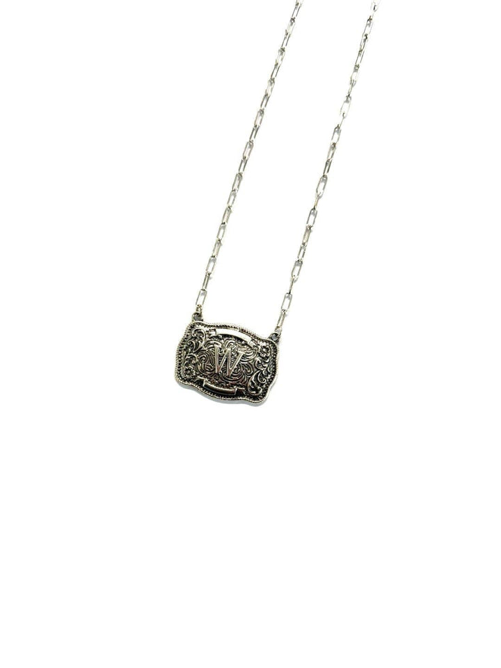 Western Belt Buckle Initial Necklace SN0333SB - Double C Western SupplySnowing West
