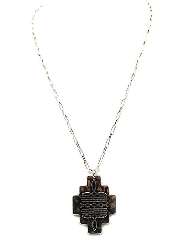 Western Geometric Boot Stitch Metal Plate Necklace - Double C Western SupplySnowing West