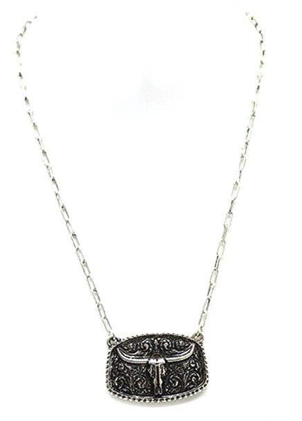 Western Steerhead Plate Necklace SN0374SB - Double C Western SupplySnowing West