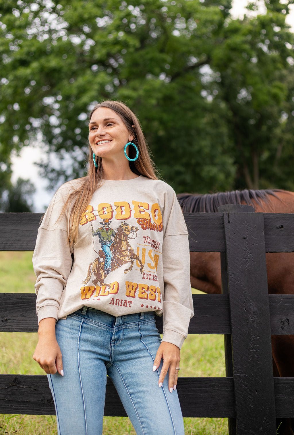 WMS Canvas Oversized Long Sleeve T-Shirt OATMEAL HEATHER 10079246 - Double C Western SupplyAriat