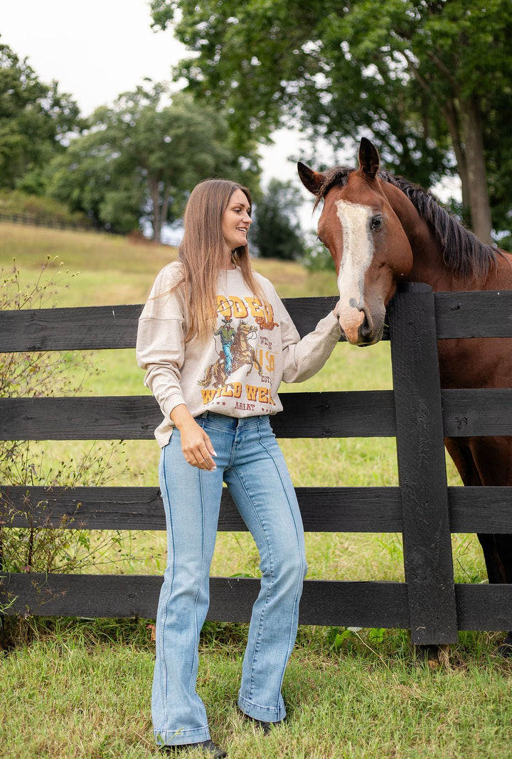 WMS Canvas Oversized Long Sleeve T-Shirt OATMEAL HEATHER 10079246 - Double C Western SupplyAriat