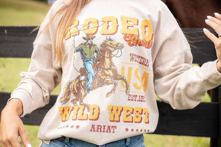 WMS Canvas Oversized Long Sleeve T-Shirt OATMEAL HEATHER 10079246 - Double C Western SupplyAriat