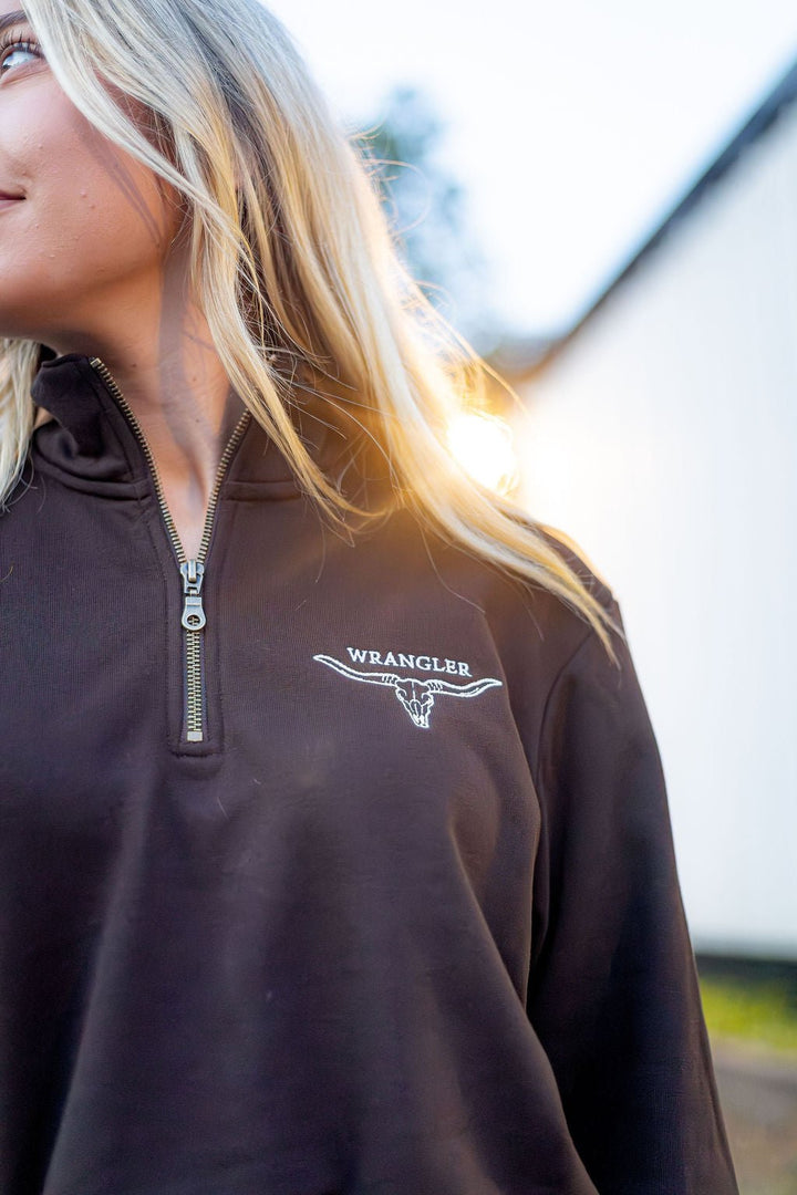 Wrangler® 1/4 Zip Fleece Pullover - Regular Fit - Chocolate Torte - 112379609 - Double C Western SupplyWrangler