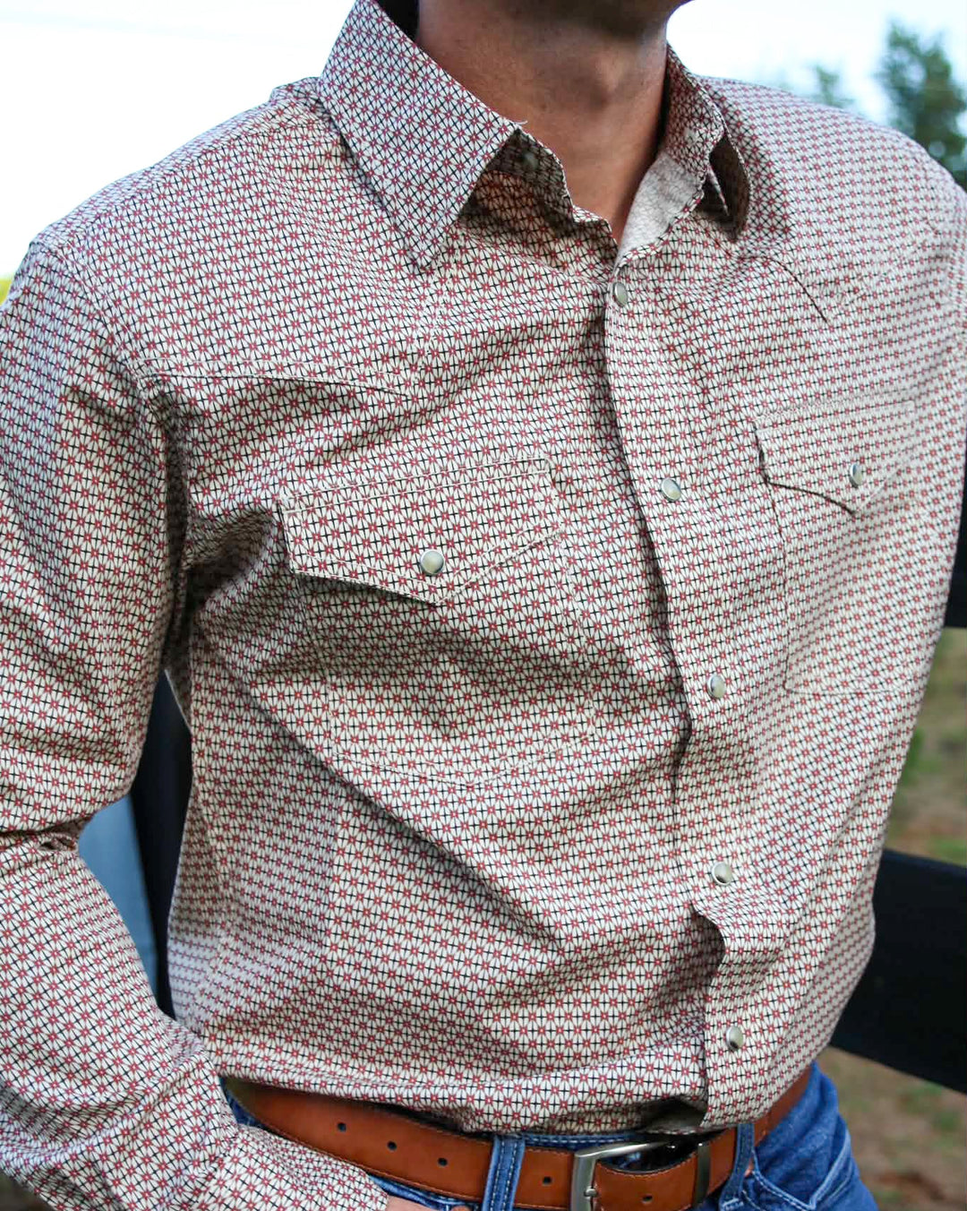 Wrangler® 20X® Competition Advanced Comfort Long Sleeve Shirt - Classic Fit - Red/Brown - 112381478 - Double C Western SupplyWrangler
