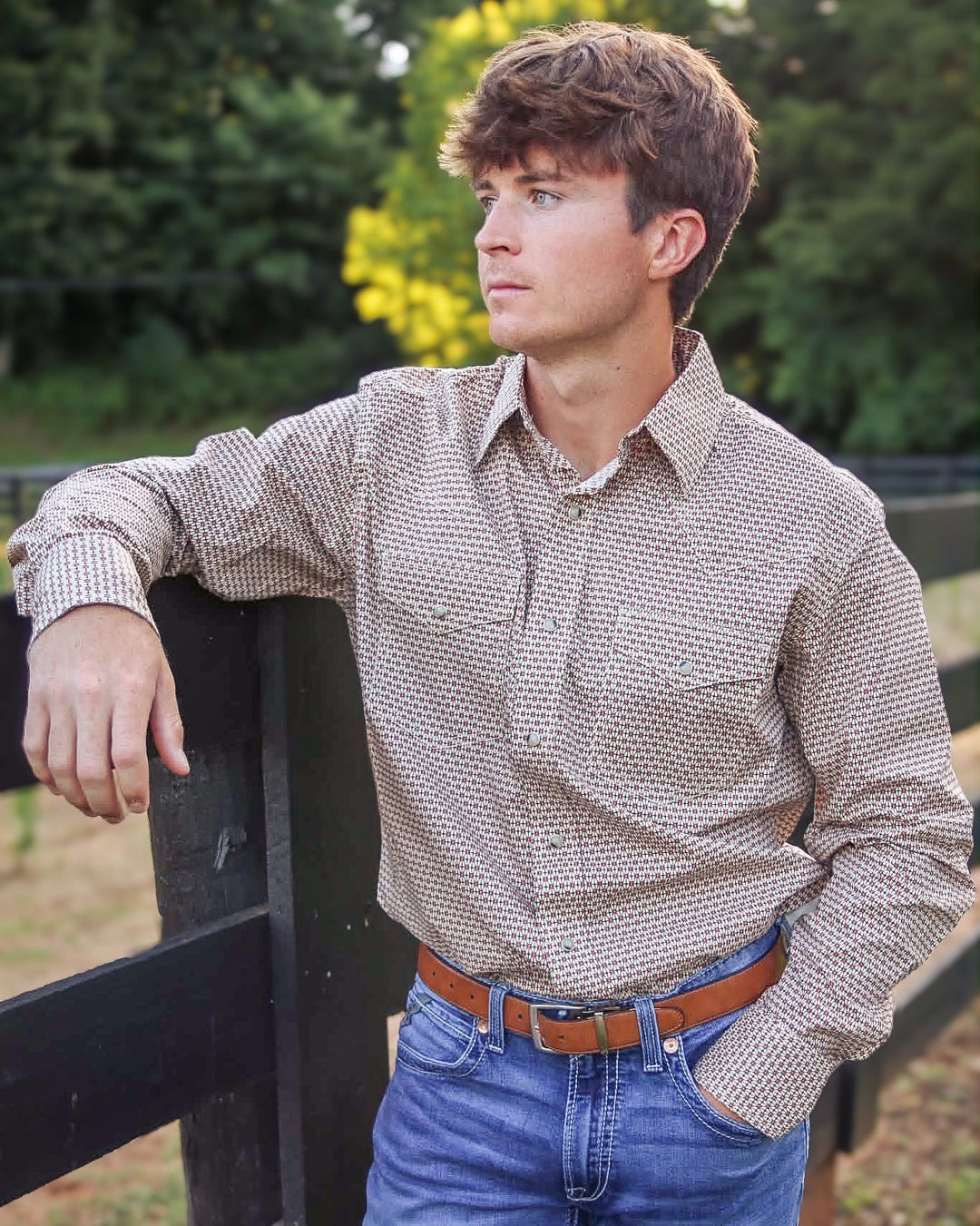 Wrangler® 20X® Competition Advanced Comfort Long Sleeve Shirt - Classic Fit - Red/Brown - 112381478 - Double C Western SupplyWrangler