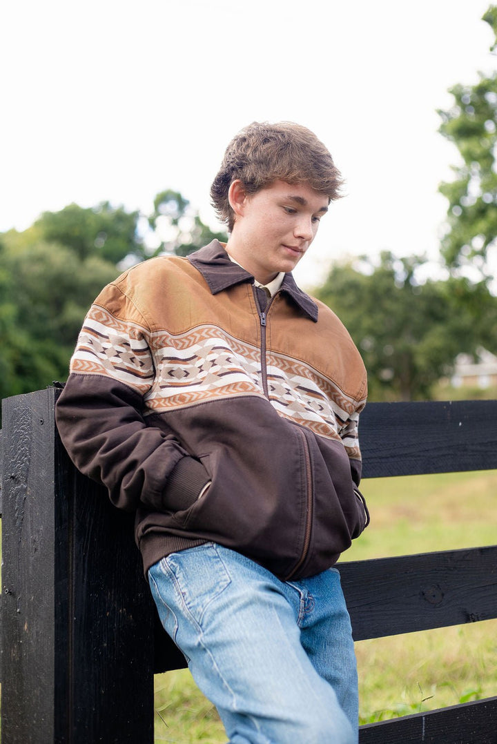 Wrangler® Aztec Bomber Jacket - Chocolate Torte - 112381935 - Double C Western SupplyWrangler