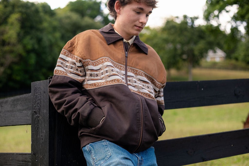Wrangler® Aztec Bomber Jacket - Chocolate Torte - 112381935 - Double C Western SupplyWrangler