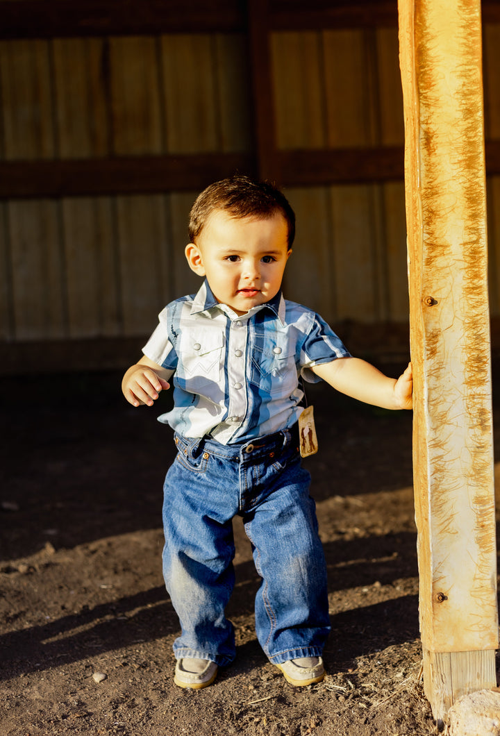 Wrangler® Baby Boy Long Sleeve Bodysuit Blue Multi | 112378895 - Double C Western SupplyWrangler